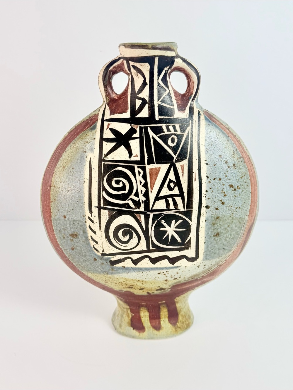 Vintage Original Southwest Pottery Pilgrim Bottle Signed and Stamped Earth Ware